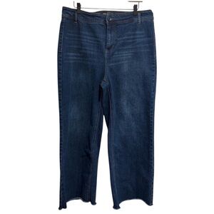 Oat New York Dark Wash Wide Leg High Rise Women’s Jeans Raw Hem Stretch